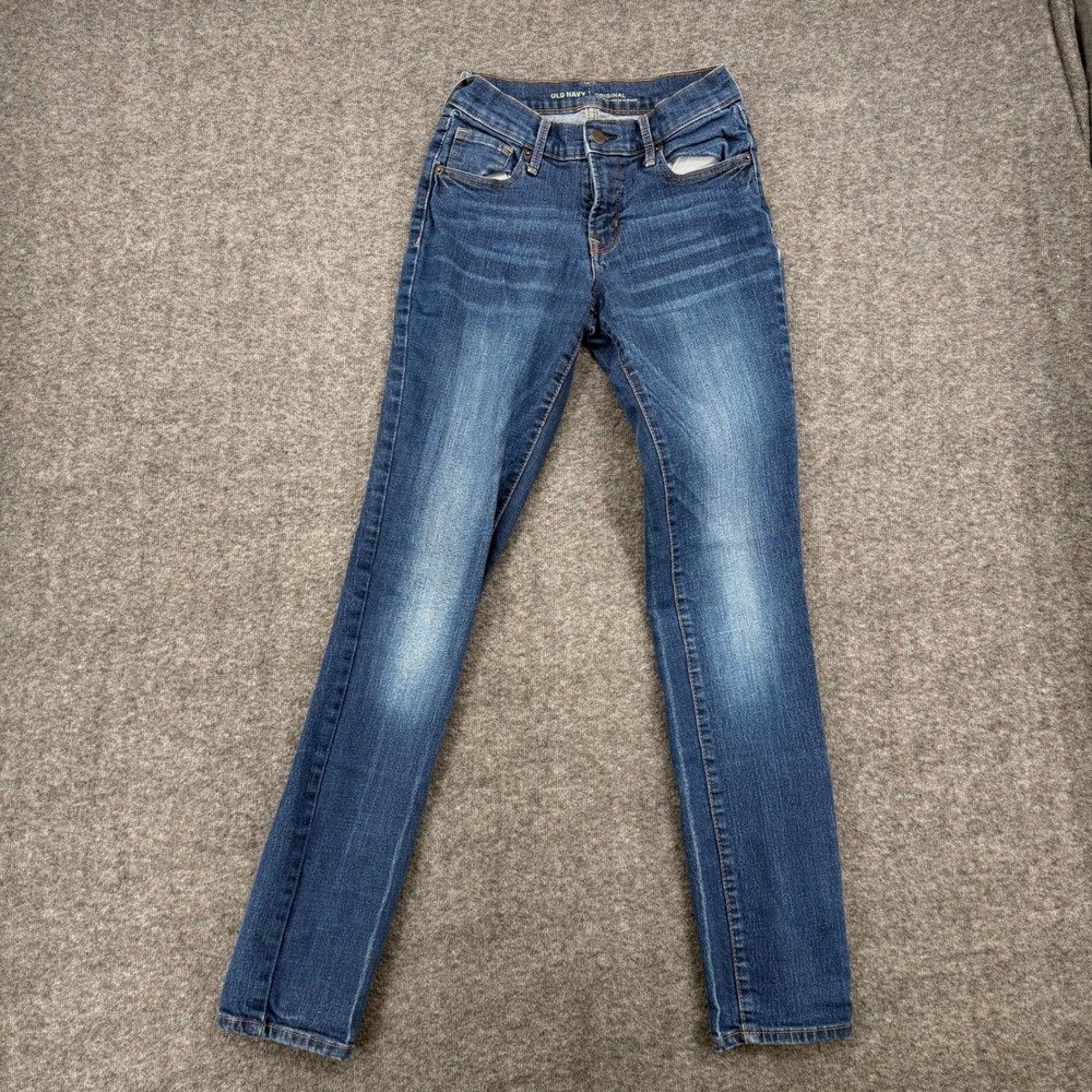 Old Navy Original Mid-Rise Skinny Jeans Women 00 Regular Dark Wash Denim Stretch